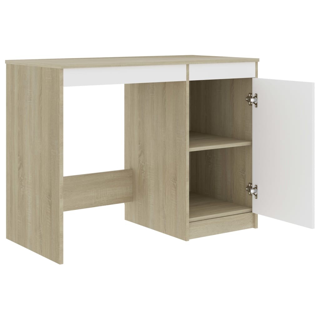 Desk White and Sonoma Oak 100x50x76 cm Chipboard